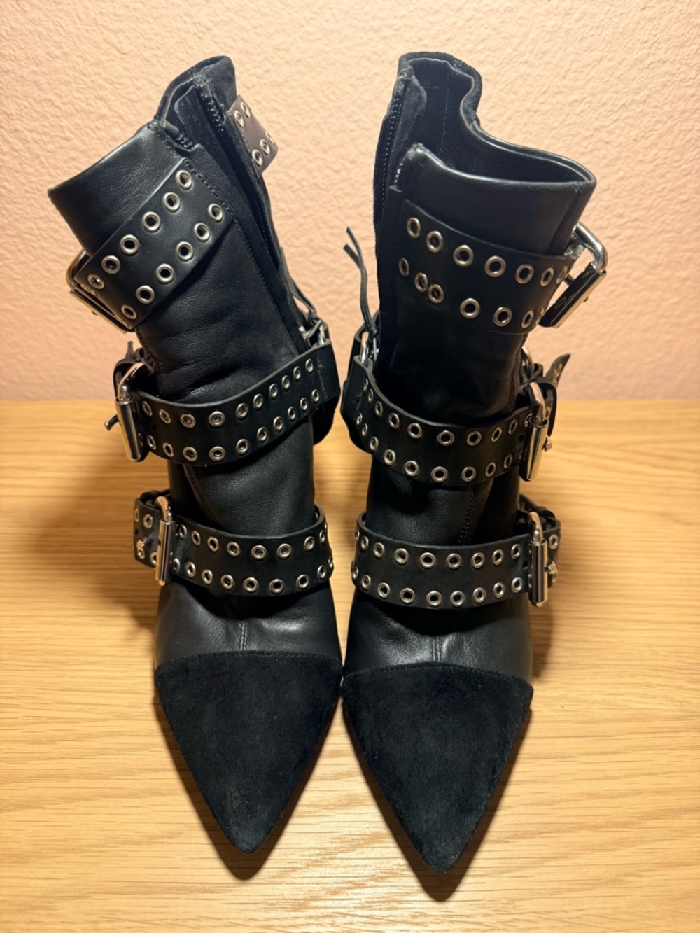 Isabel Marant Black Pointed-Toe Buckle “Lysett” Ankle Boots with suede toe 36